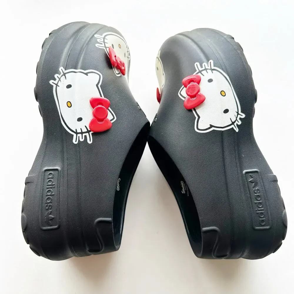 Adidas Size 7 Hello Kitty Clogs Black Red Bow Sanrio Collab Slip On Shoes - Picture 8 of 9